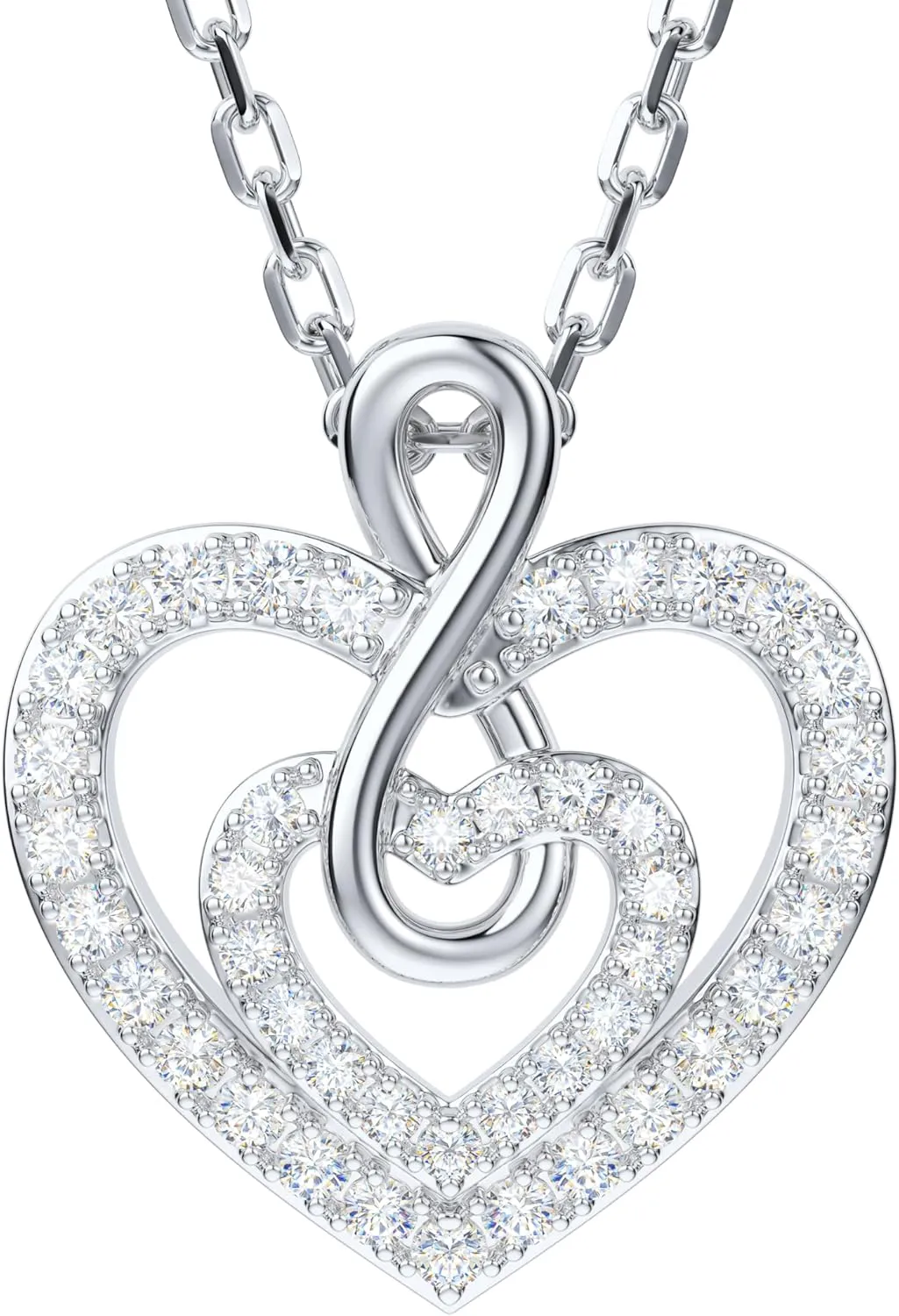 THELANDA Genuine Moissanite Sterling Silver Classic Heart in Heart Infinity Pendant Necklace, Adjustable 18-20 Inch Chain with Lobster Clasp, Elegant Jewelry Gift for Women