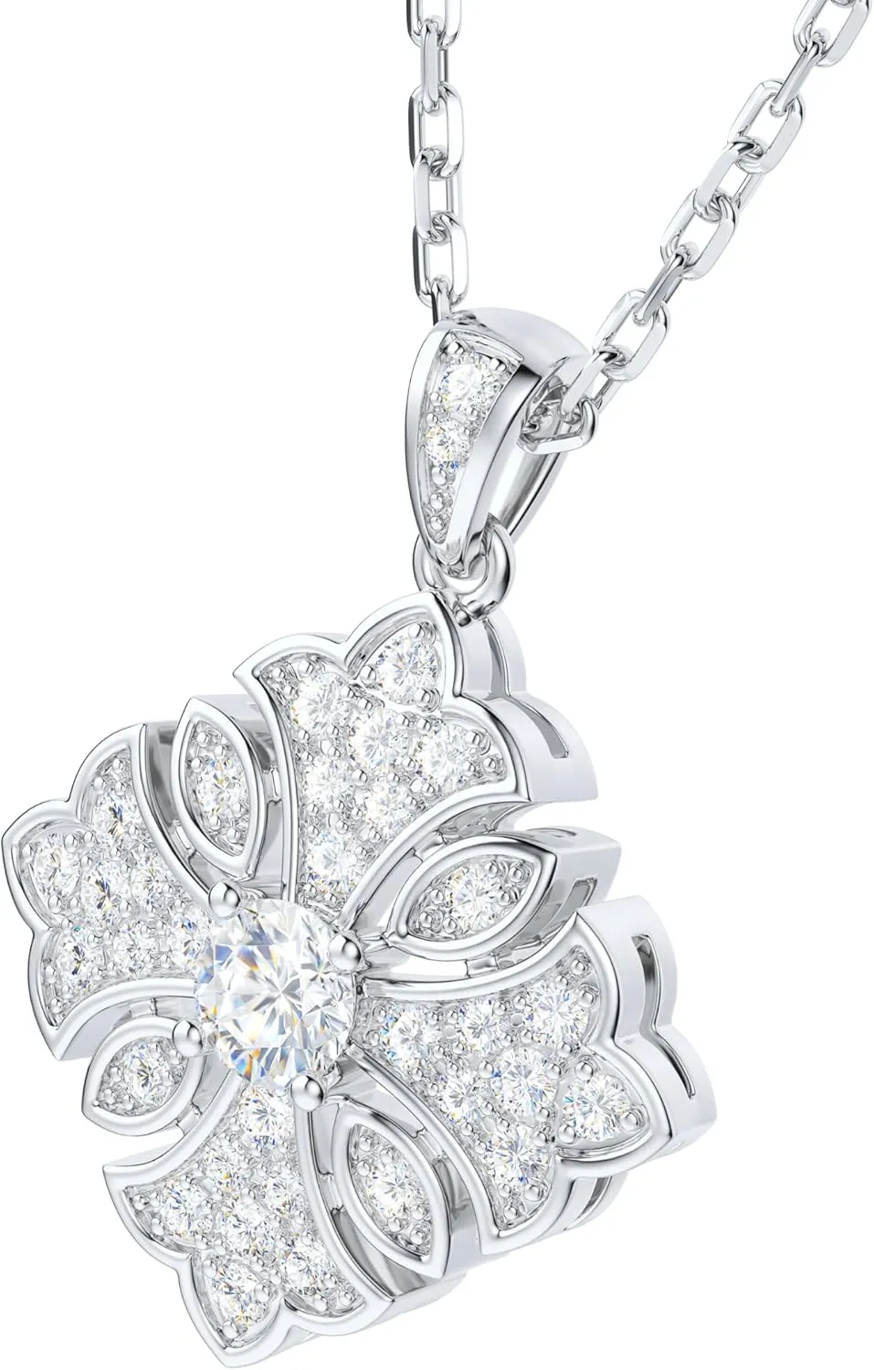 THELANDA Genuine Moissanite Sterling Silver Vintage Classic Cross Flourish Clover Pendant Necklace Adjustable 18-20 Inch Chain with Lobster Clasp Unisex Jewelry for Women and Men