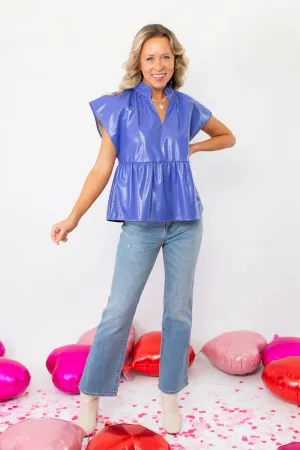 THML Purple V Neck Leather Top