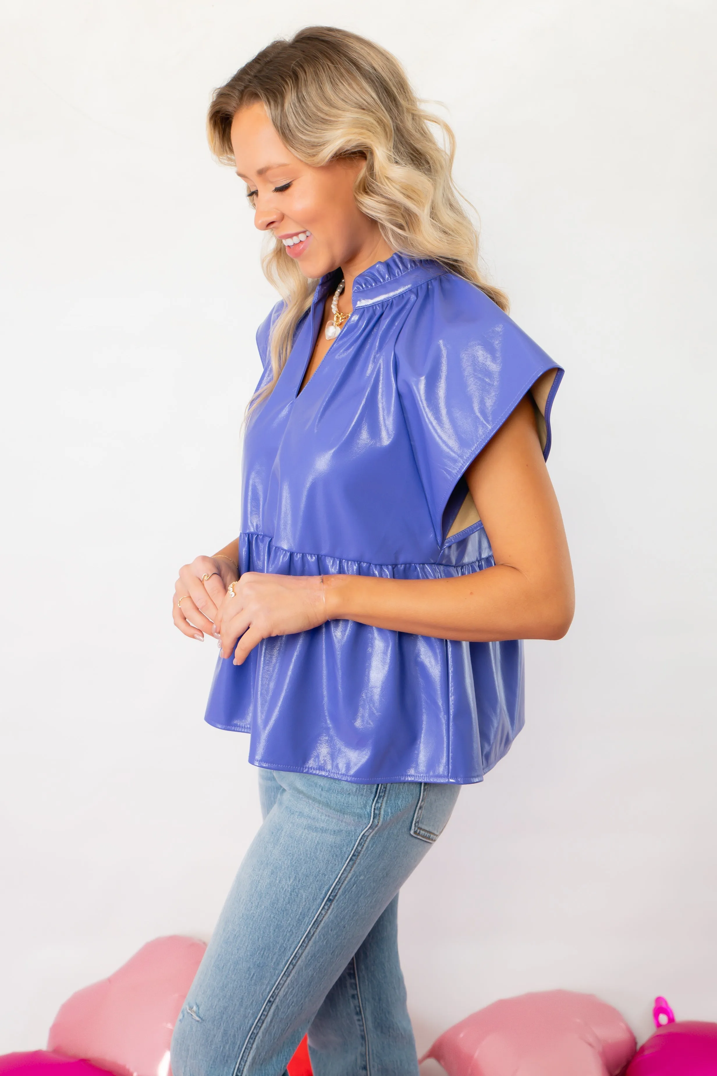 THML Purple V Neck Leather Top