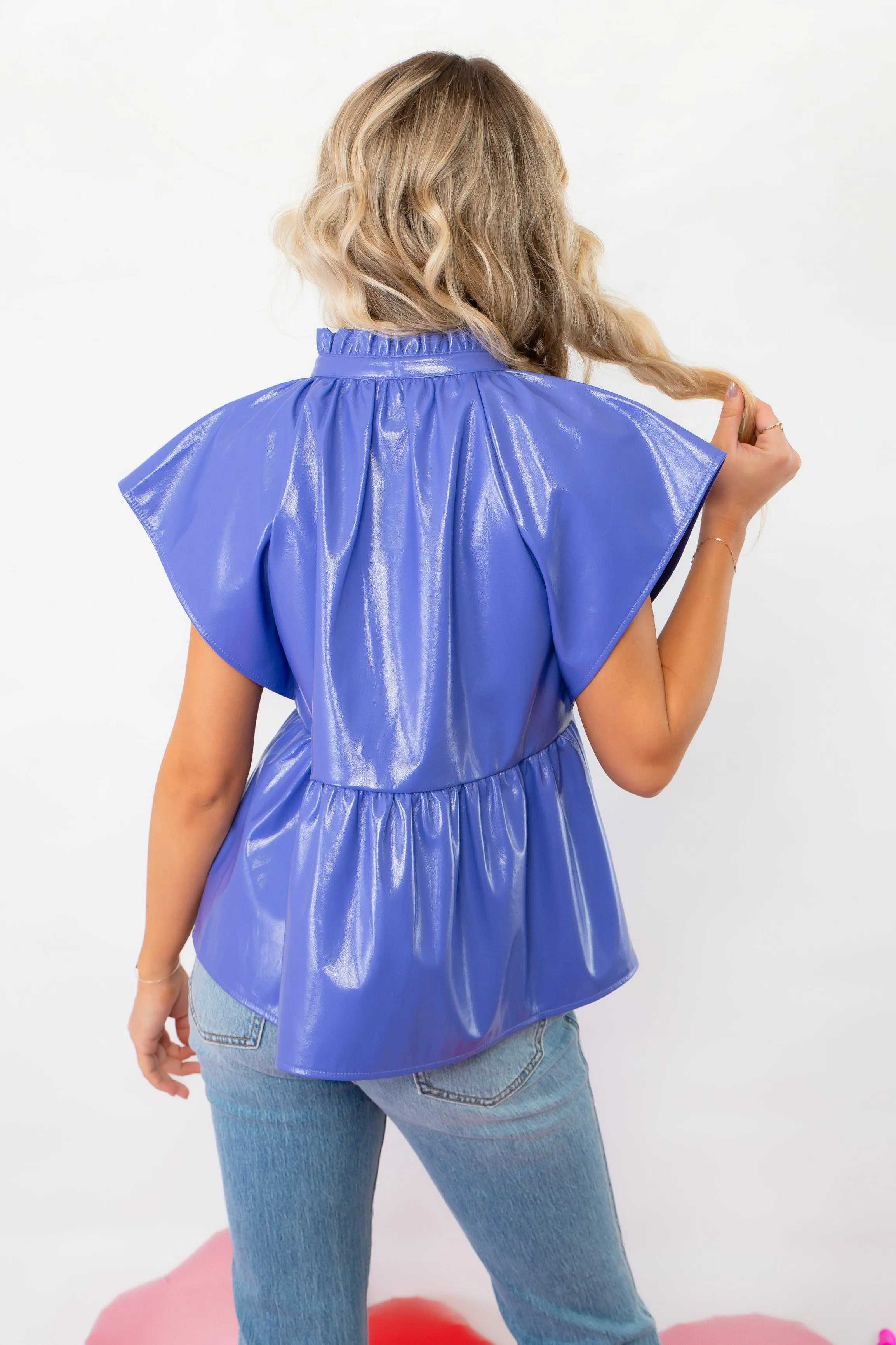 THML Purple V Neck Leather Top