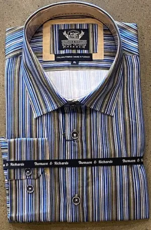 Thomson & Richards Saliba Striped Shirt - Royal/Khaki