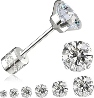 Threadless Flat Back Stud Earrings, 6 Pairs Titanium Hypoallergenic Earrings for Women Men, Cubic Zirconia Silver Gold Stud Earrings Surgical Stainless Steel Stud Earring Set for Cartilage 2-8mm