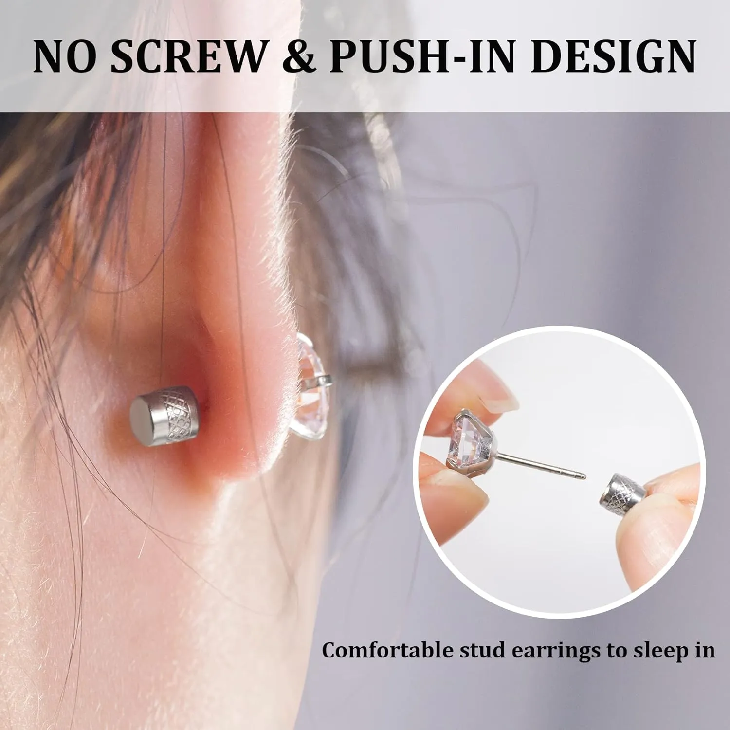 Threadless Flat Back Stud Earrings, 6 Pairs Titanium Hypoallergenic Earrings for Women Men, Cubic Zirconia Silver Gold Stud Earrings Surgical Stainless Steel Stud Earring Set for Cartilage 2-8mm