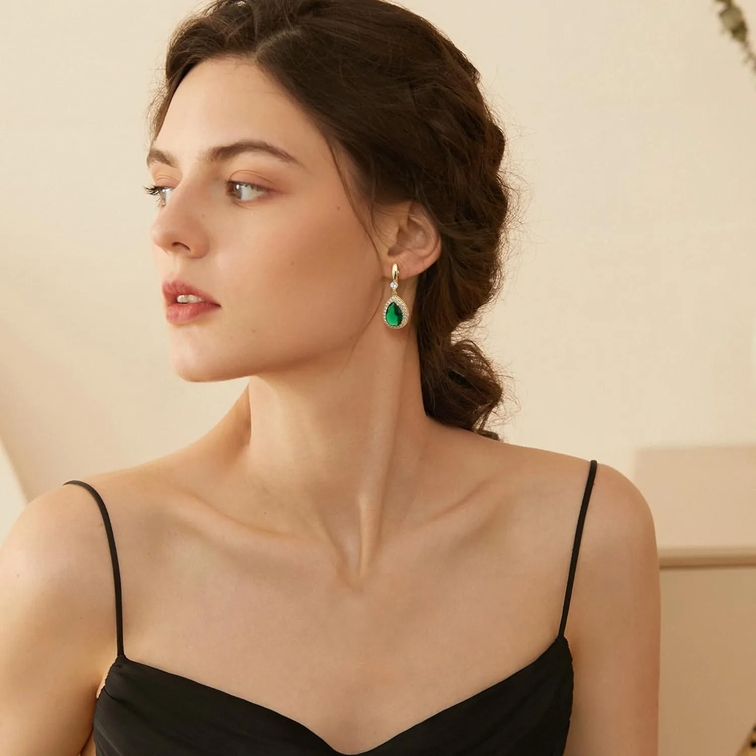 THUNARAZ Elegant Clip on Earrings for Women Sparkling Teardrop Dangle Clip Earrings Non-Pierced Rhinestone Cubic Zirconia Wedding Prom Jewelry 14K Gold and Silver Tone