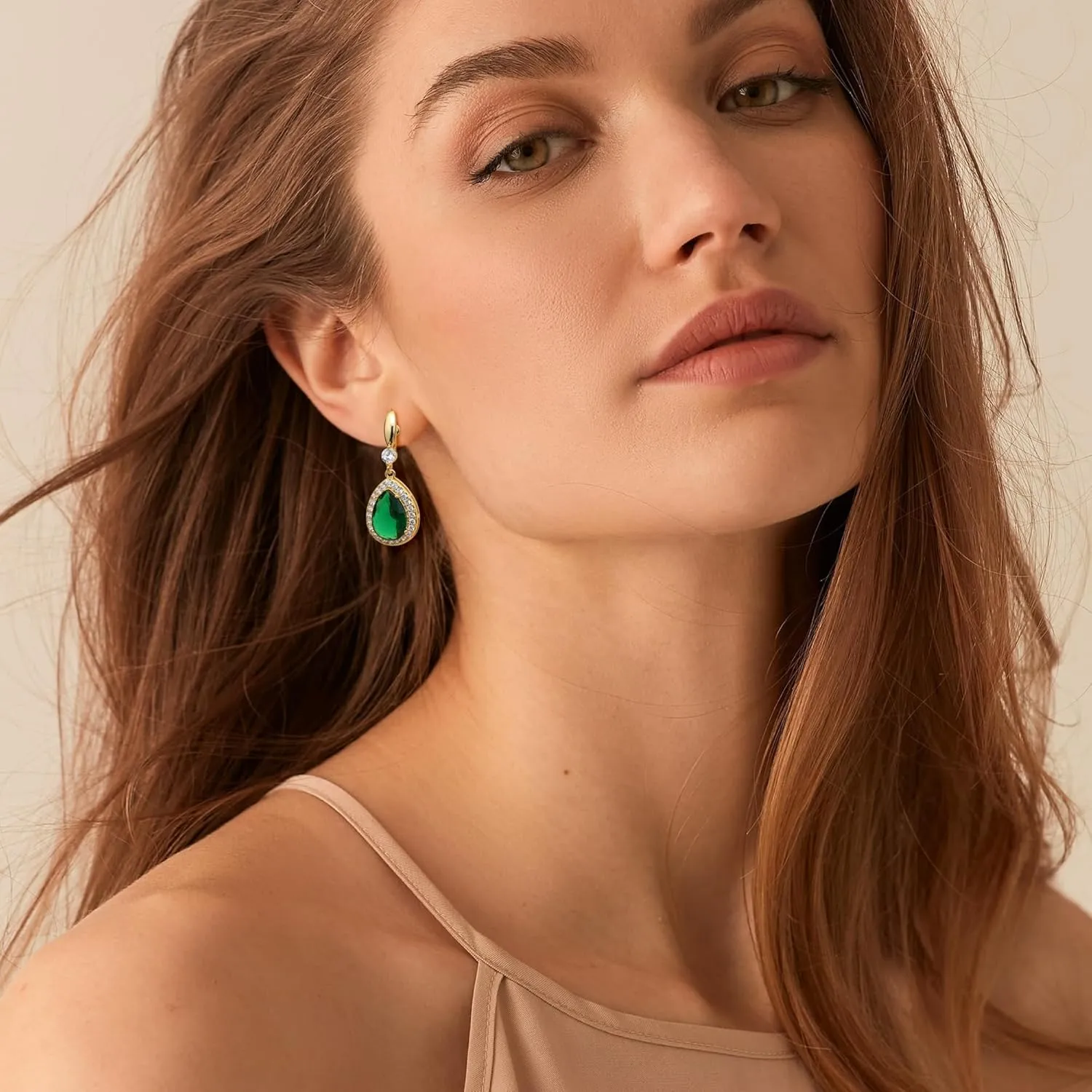 THUNARAZ Elegant Clip on Earrings for Women Sparkling Teardrop Dangle Clip Earrings Non-Pierced Rhinestone Cubic Zirconia Wedding Prom Jewelry 14K Gold and Silver Tone
