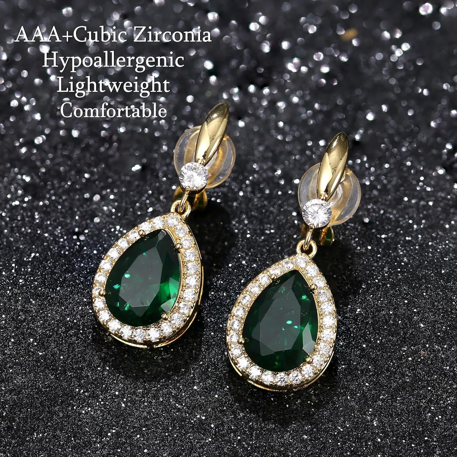 THUNARAZ Elegant Clip on Earrings for Women Sparkling Teardrop Dangle Clip Earrings Non-Pierced Rhinestone Cubic Zirconia Wedding Prom Jewelry 14K Gold and Silver Tone