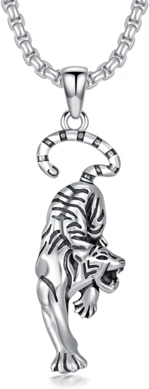 Tiger Necklace 925 Sterling Silver Tiger Pendant Necklaces Jewelry for Men