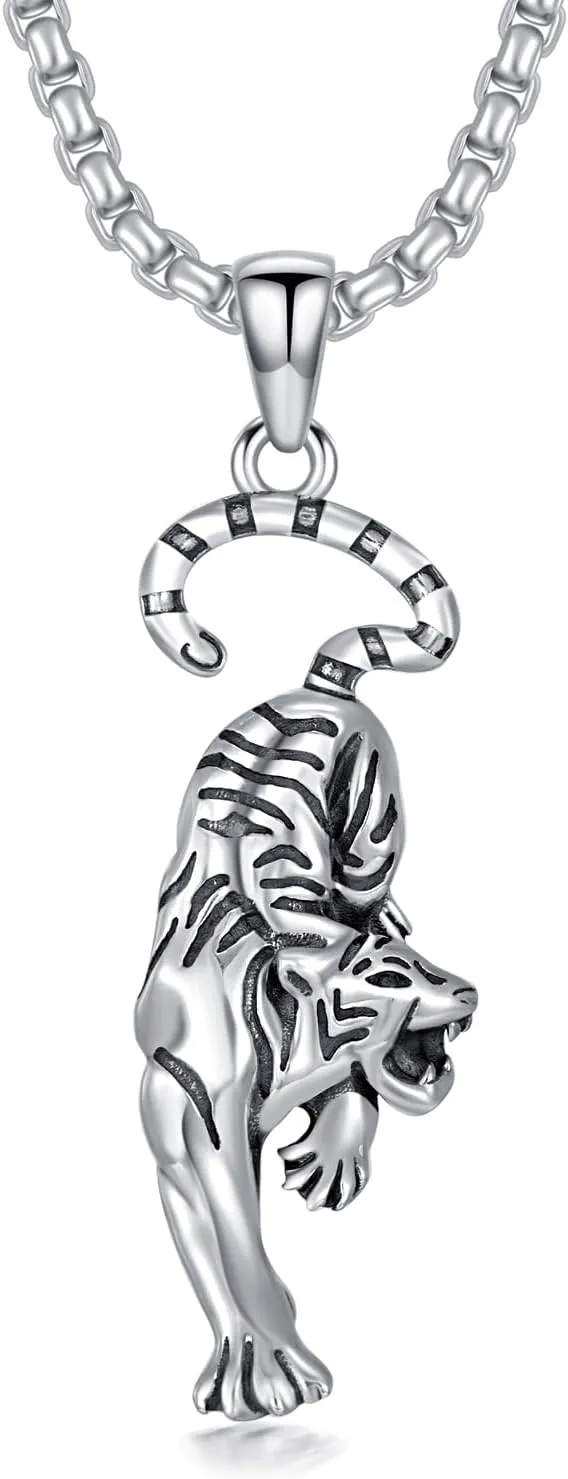 Tiger Necklace 925 Sterling Silver Tiger Pendant Necklaces Jewelry for Men