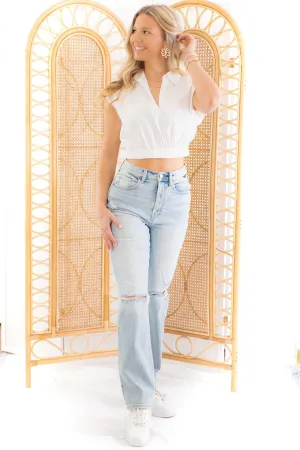 Tinsley White V Neck Crop Top