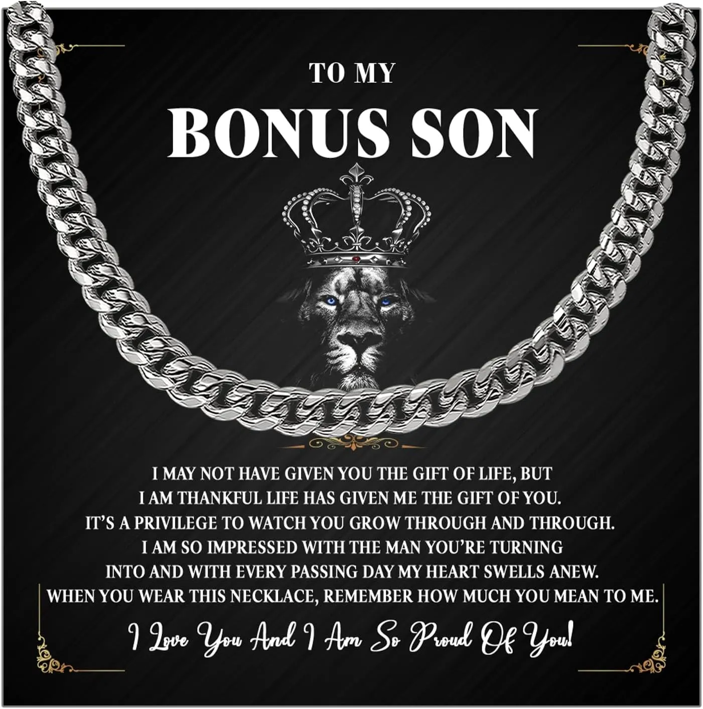To My Bonus Son Necklace Chain, Stepson Gift Necklaces, Bonus Sons Gift, Stepson Cuban Link Chain Necklace, Step Son Necklaces From Stepmom And Stepdad, Christmas Graduation Birthday Gift For Him