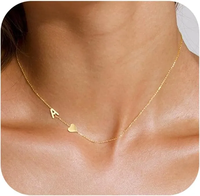 TOBENY Dainty Gold Initial Necklaces for Women,14k Gold Plated Sideways Letter Necklace Personalized A-Z Name Heart Choker Necklace Tiny Cute Monogram Necklace Jewelry Gift