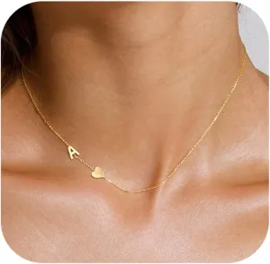 TOBENY Dainty Gold Initial Necklaces for Women,14k Gold Plated Sideways Letter Necklace Personalized A-Z Name Heart Choker Necklace Tiny Cute Monogram Necklace Jewelry Gift