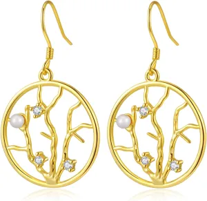 ToHeart Dangle Earrings for Womens Tree Branch Earrings Dainty Pearl Earrings Dangle