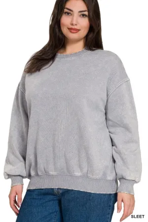 Topping It Off Plus Sleet Acid Wash Pullover (Size 1X)