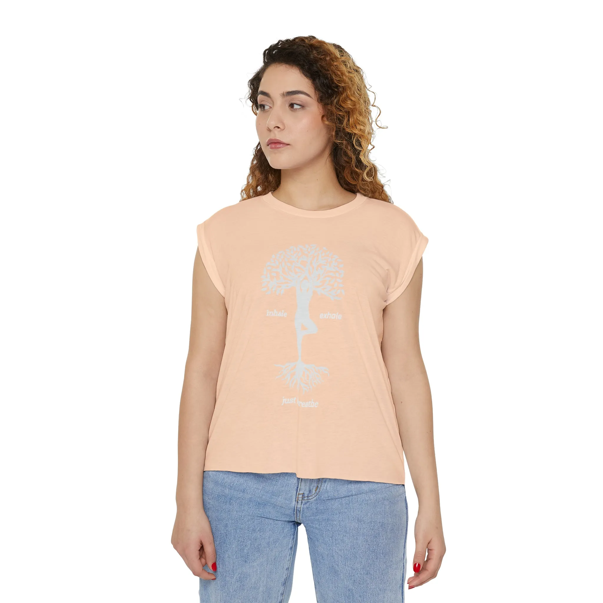 Tree of Life Flowy Rolled Cuffs Muscle Tee