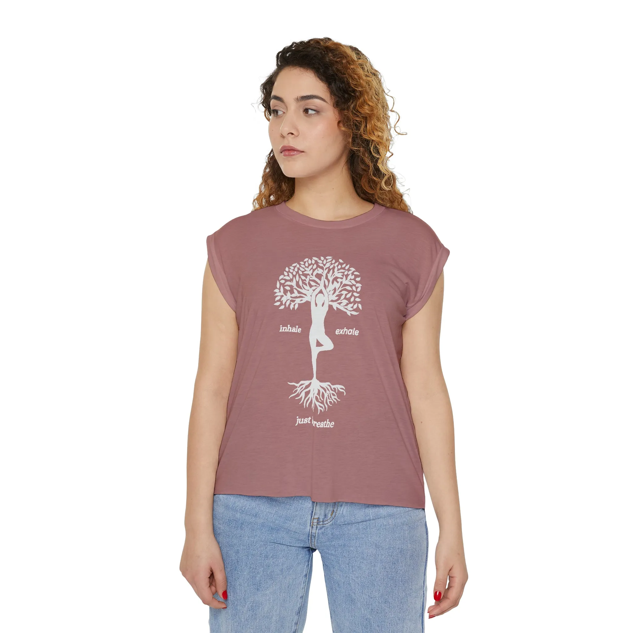 Tree of Life Flowy Rolled Cuffs Muscle Tee