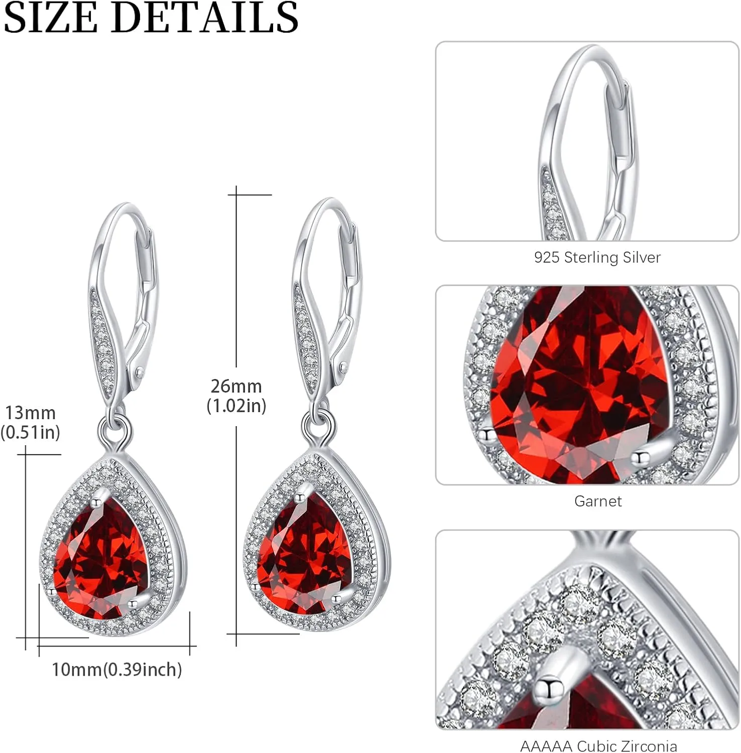 Trendy Dangle Earrings for Women Teen Girls Sterling Silver 12 Birthstone Earrings Minimalist Hypoallergenic Earrings for Sensitive Ears Jewelry Gifts