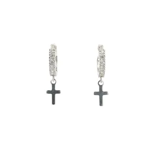 Trendy Silver Cross Earrings for Women Girls, Lightweight Dangling Cross Earrings for Men, Sterling Silver Drop Dangle Cross Hoop Earrings, Small CZ Huggie Hoops with Tiny Cross Charm (CROSS)