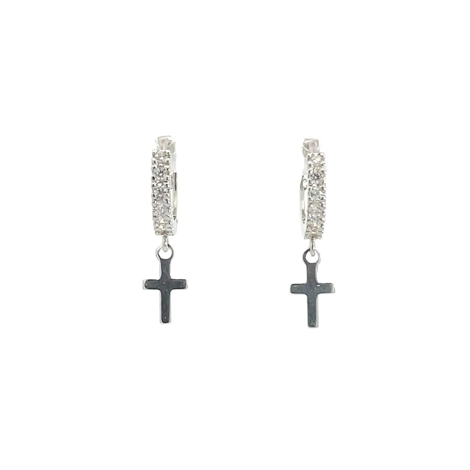 Trendy Silver Cross Earrings for Women Girls, Lightweight Dangling Cross Earrings for Men, Sterling Silver Drop Dangle Cross Hoop Earrings, Small CZ Huggie Hoops with Tiny Cross Charm (CROSS)