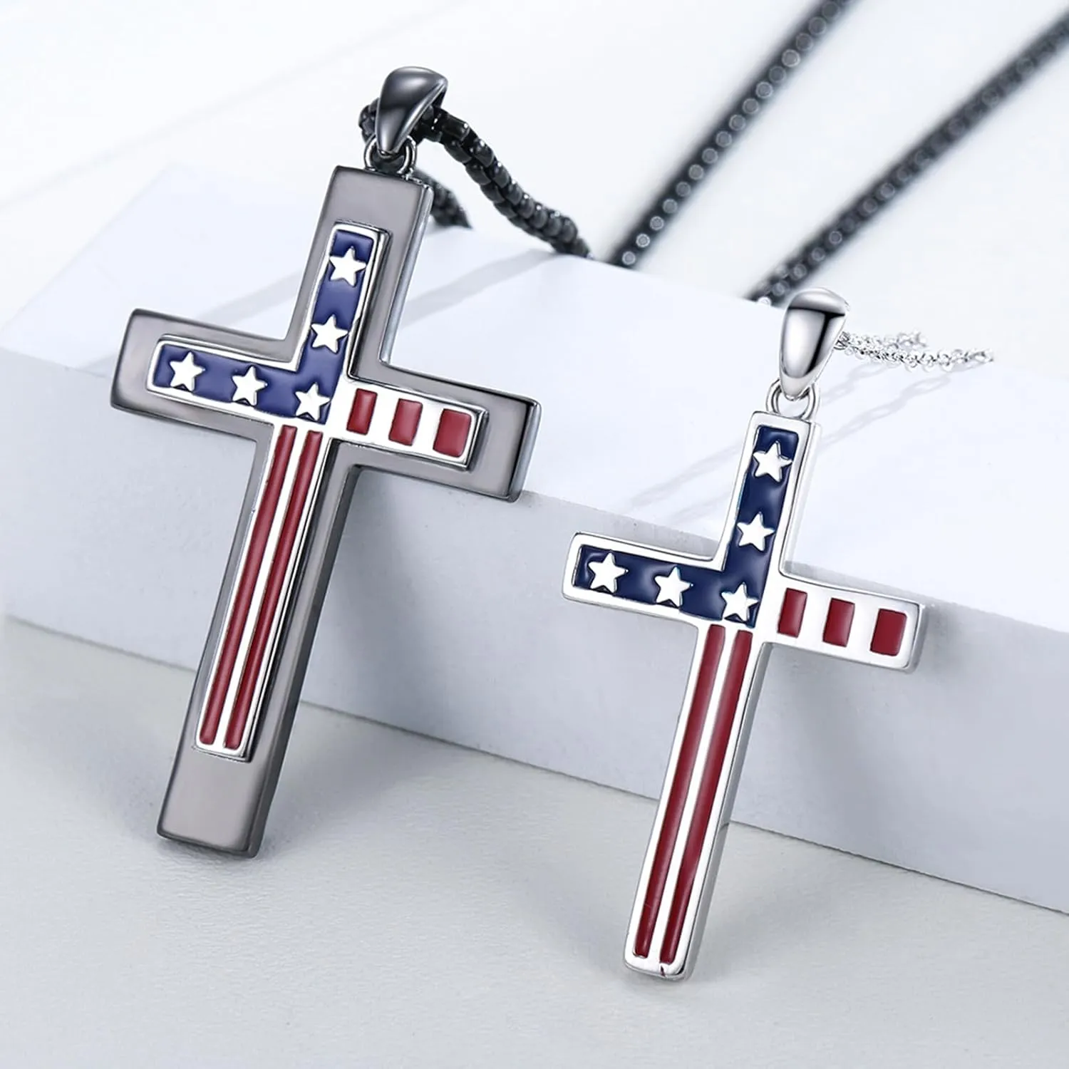 TUGHRA Couple Gifts for Him and Her Cross Pendant Necklaces Set 2Pcs S925 Sterling Silver Couples Jewelry Gifts for Lovers Birthday Valentine's Day Women Men Religious Necklaces Amulet