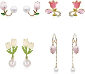 Tulip Earrings for Women Pearl Flower Earrings Tulip Jewelry Accessories Dress Shirts Mothers Day Gifts