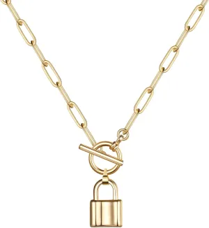 Turandoss Gold Necklaces for Women - 14K Gold Plated Lock Evil Eye Medallion Vintage Coin Necklace Bee Sun Moon Shell Gold Chain Necklace Layered Paperclip Chain Necklaces for Women Jewelry Gifts