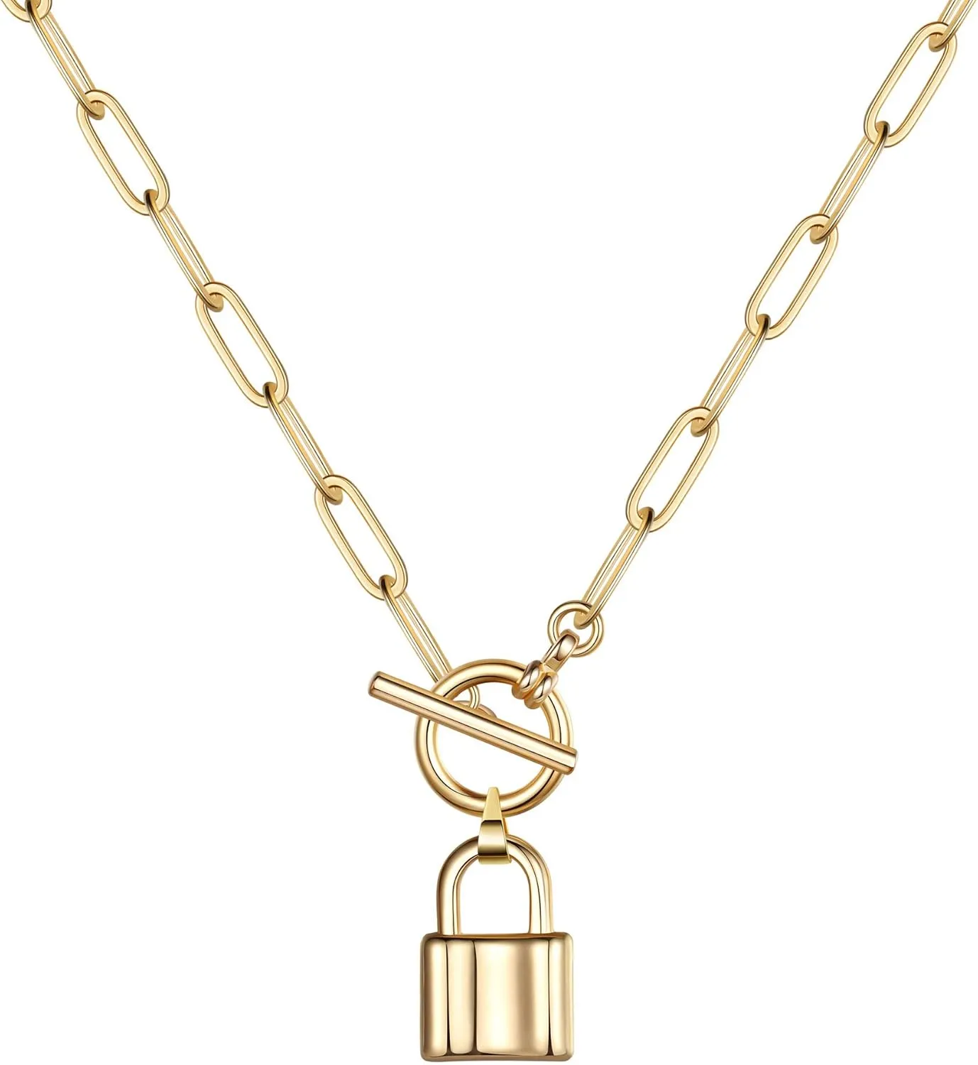 Turandoss Gold Necklaces for Women - 14K Gold Plated Lock Evil Eye Medallion Vintage Coin Necklace Bee Sun Moon Shell Gold Chain Necklace Layered Paperclip Chain Necklaces for Women Jewelry Gifts