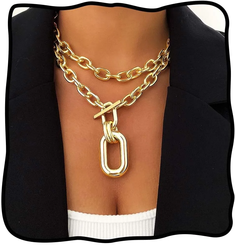TWINKLEDE Chunky Gold Choker Necklace Punk Layered Stackable Necklaces Chain for Women