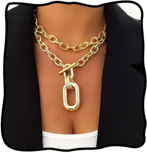 TWINKLEDE Chunky Gold Choker Necklace Punk Layered Stackable Necklaces Chain for Women