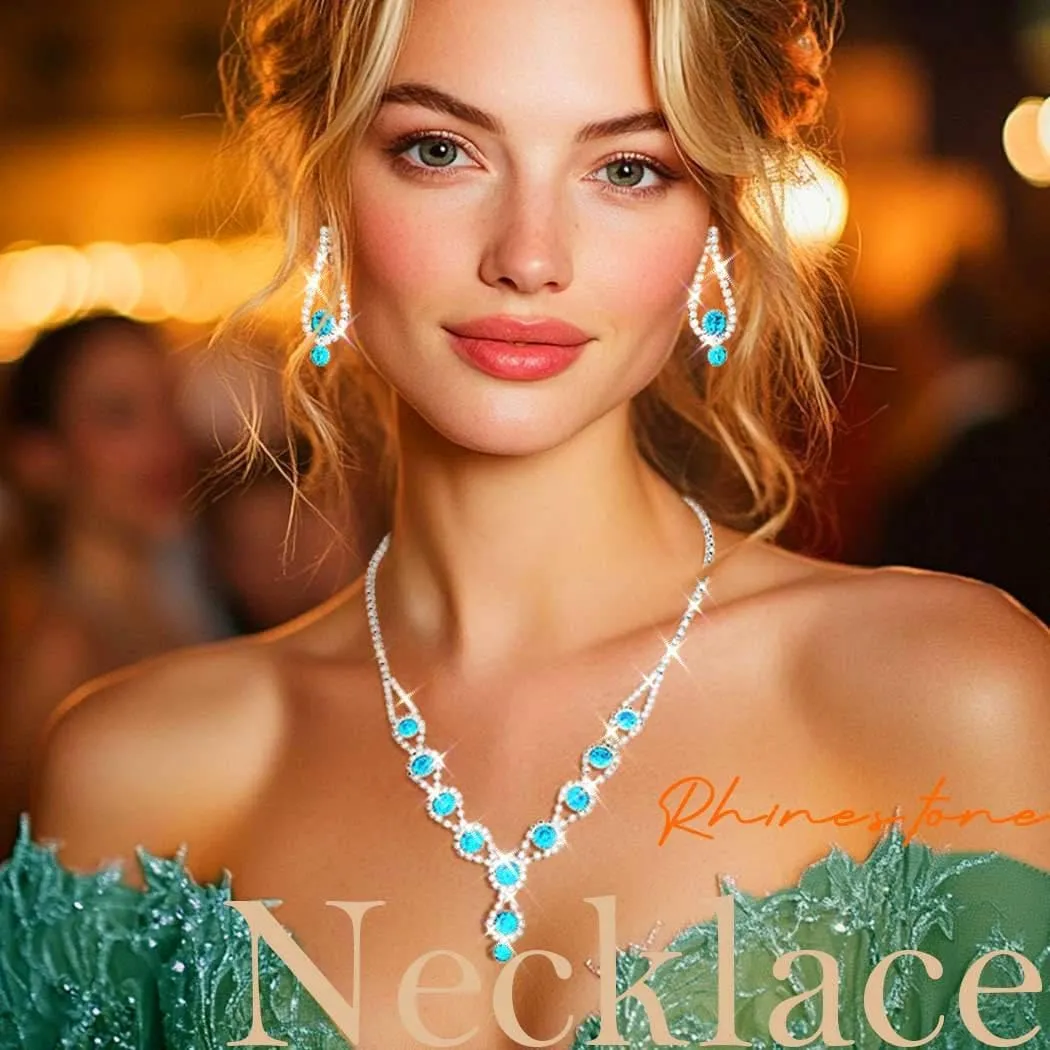 TWINKLEDE Rhinestone Necklace Jewelry Set Wedding Bridal Prom Necklaces Bracelet and Earrings for Women