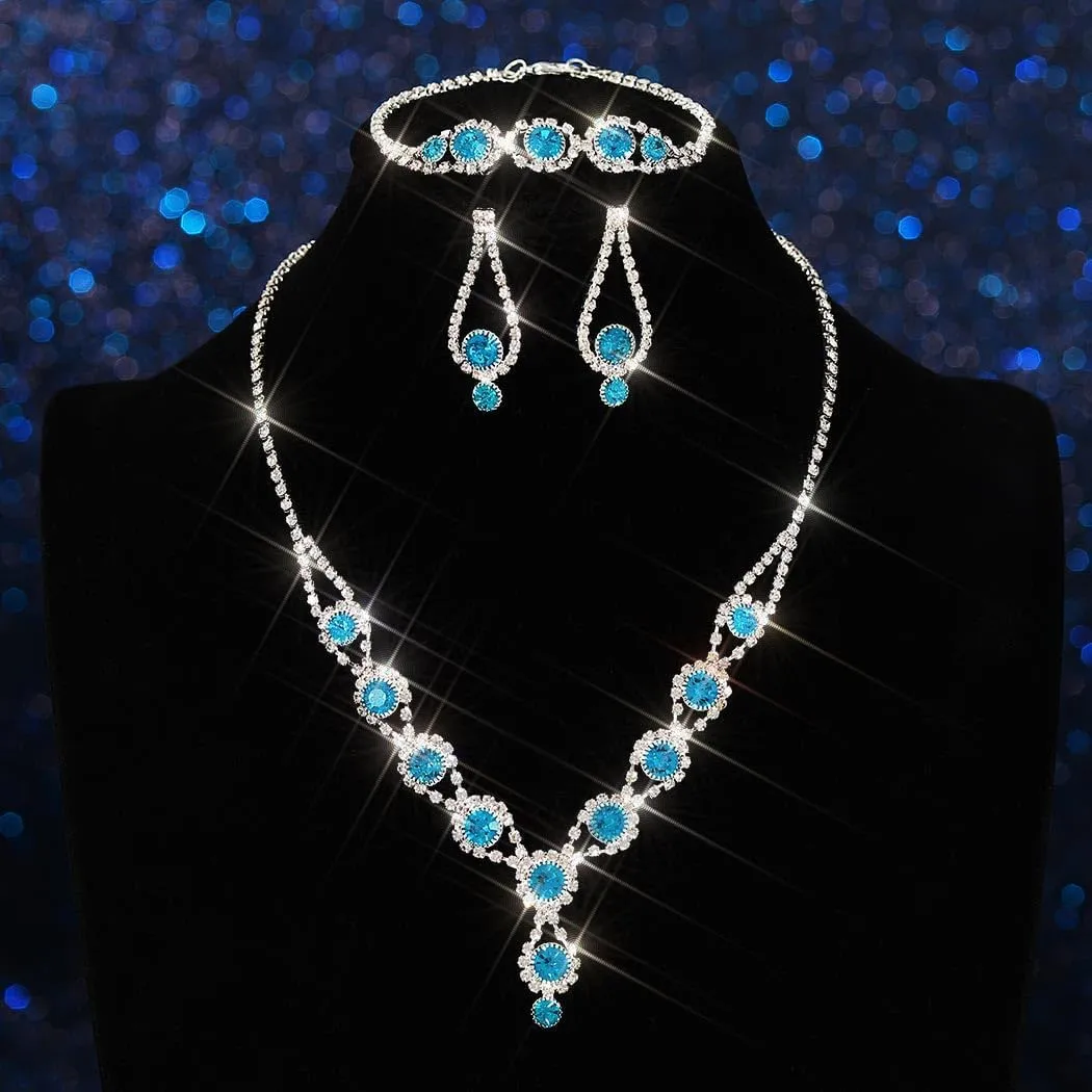 TWINKLEDE Rhinestone Necklace Jewelry Set Wedding Bridal Prom Necklaces Bracelet and Earrings for Women