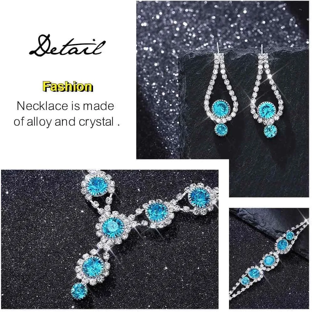 TWINKLEDE Rhinestone Necklace Jewelry Set Wedding Bridal Prom Necklaces Bracelet and Earrings for Women