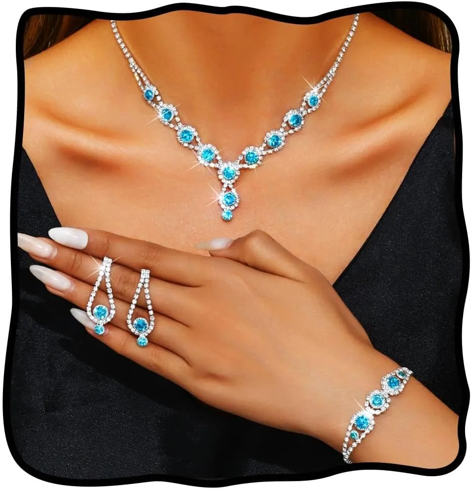 TWINKLEDE Rhinestone Necklace Jewelry Set Wedding Bridal Prom Necklaces Bracelet and Earrings for Women