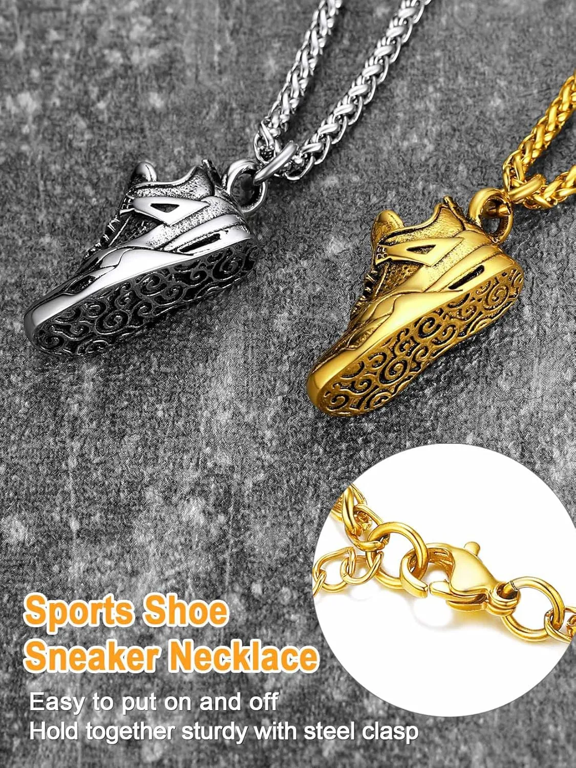 U7 Men Soccer/Football/Baseball Chain Stainless Steel 18K Gold Plated Cool Sport Pendant Running Shoe Necklaces, Baseball Cross Necklaces with 22 2" Chain Gift for Husband or Son