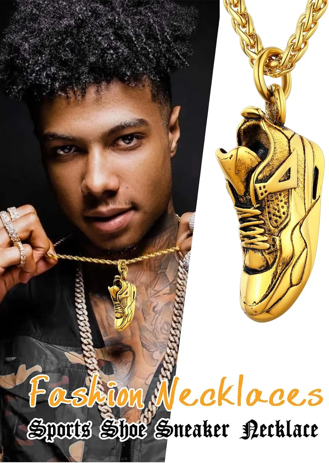 U7 Men Soccer/Football/Baseball Chain Stainless Steel 18K Gold Plated Cool Sport Pendant Running Shoe Necklaces, Baseball Cross Necklaces with 22 2" Chain Gift for Husband or Son