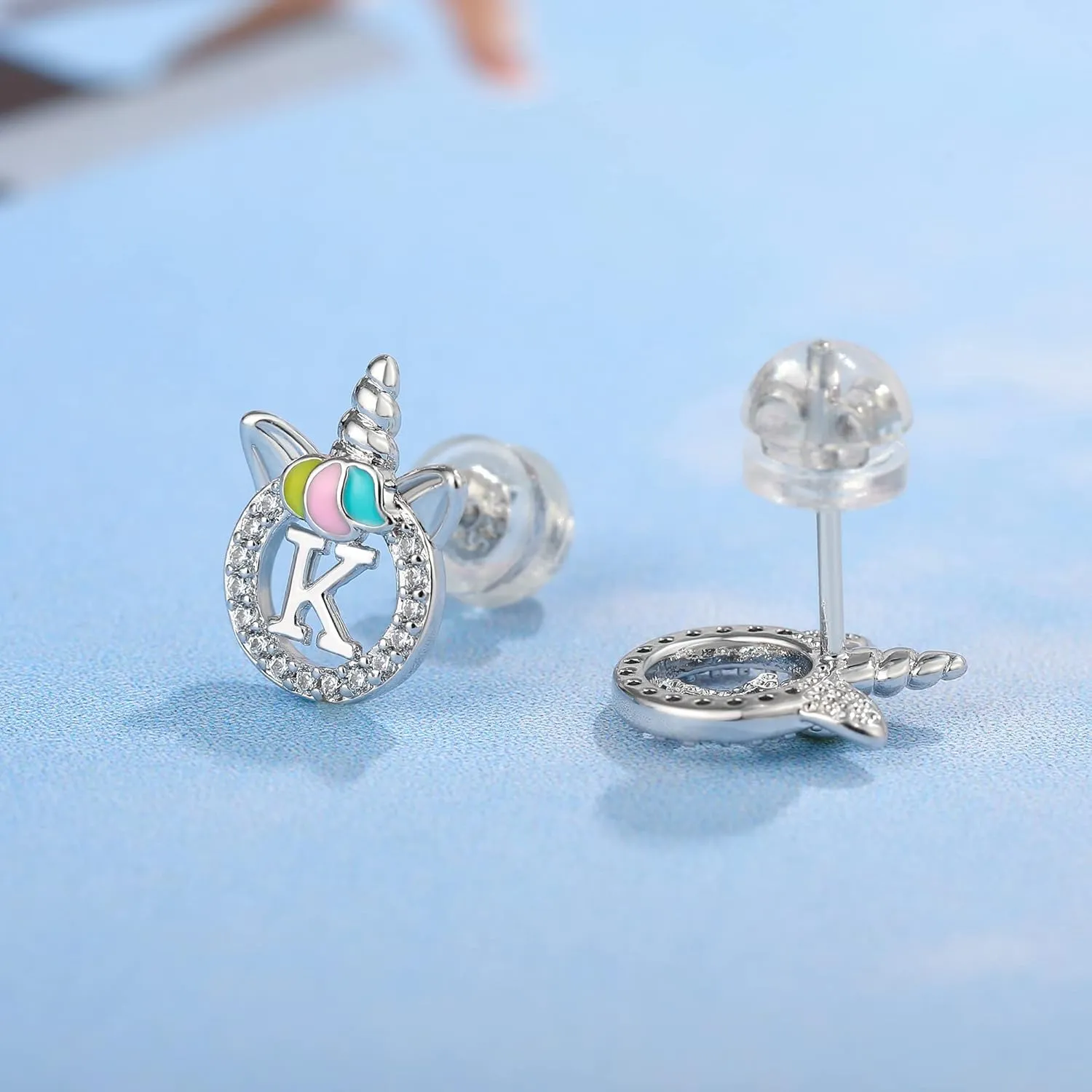 Unicorn Earrings for Girls Kids, Sterling Silver Post Earrings Unicorn Earrings for Girls Hypoallergenic Initial Earrings for Girls Kids Toddler Little Girls Gifts Christmas Gifts for Teen Girls