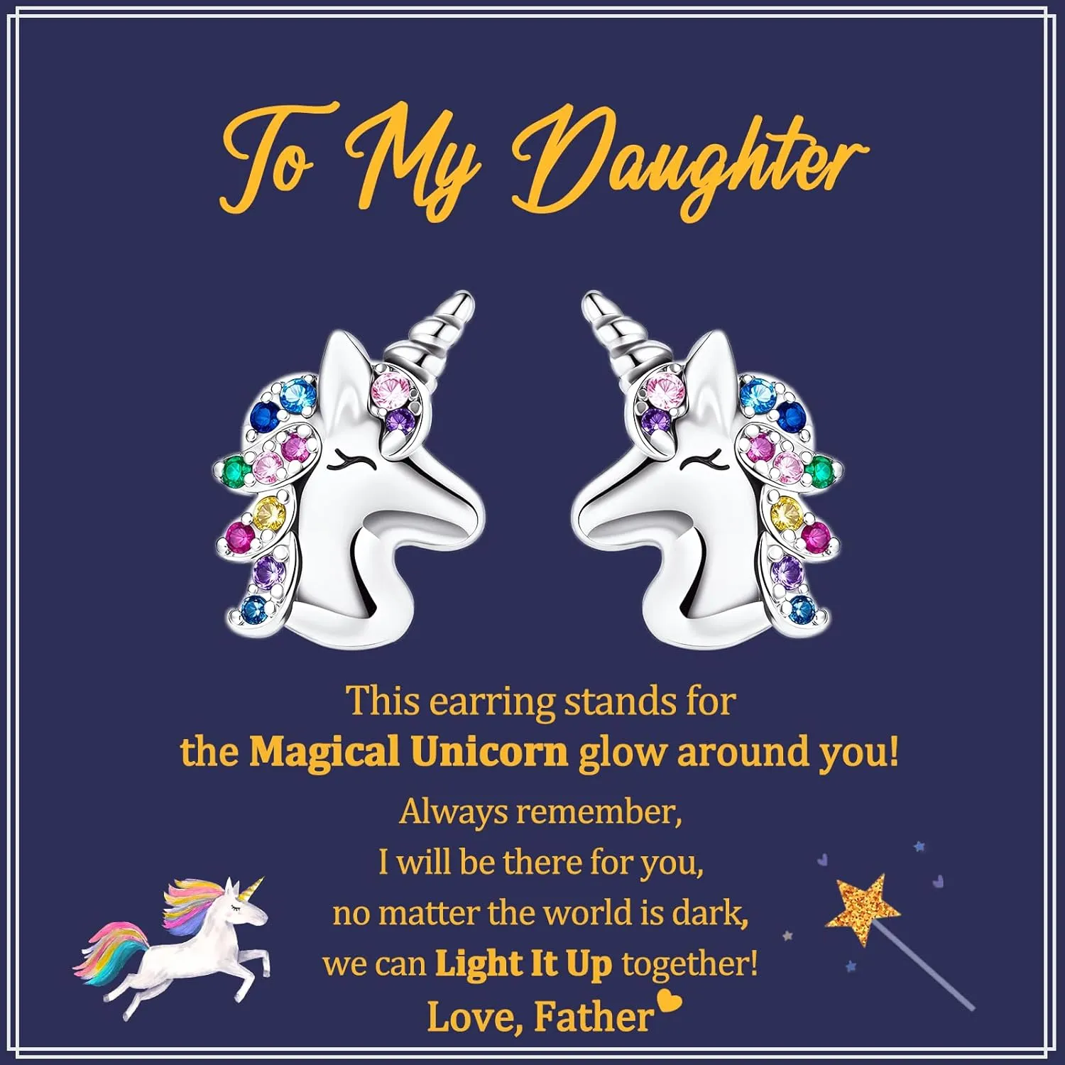 Unicorn Gifts, Daughter Gifts from Moms, No Matter The World is Dark, We Can Light It Up Together, Hypoallergenic Stud Earrings Gift for Mothers Grown Teenager from Father on Birthday, Graduation, Mothers Day