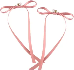 Unique Ribbon Bowknot Earrings Ear Pendant with Imitation Pearl Ornament Dangle Earring Stylish Jewelry Party Accessory
