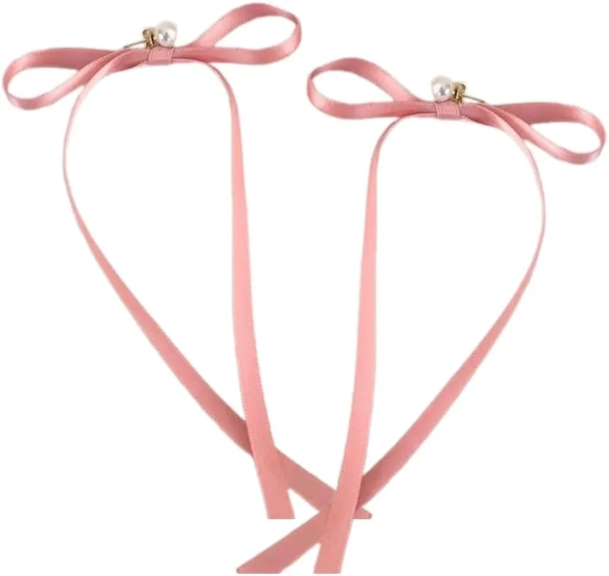 Unique Ribbon Bowknot Earrings Ear Pendant with Imitation Pearl Ornament Dangle Earring Stylish Jewelry Party Accessory