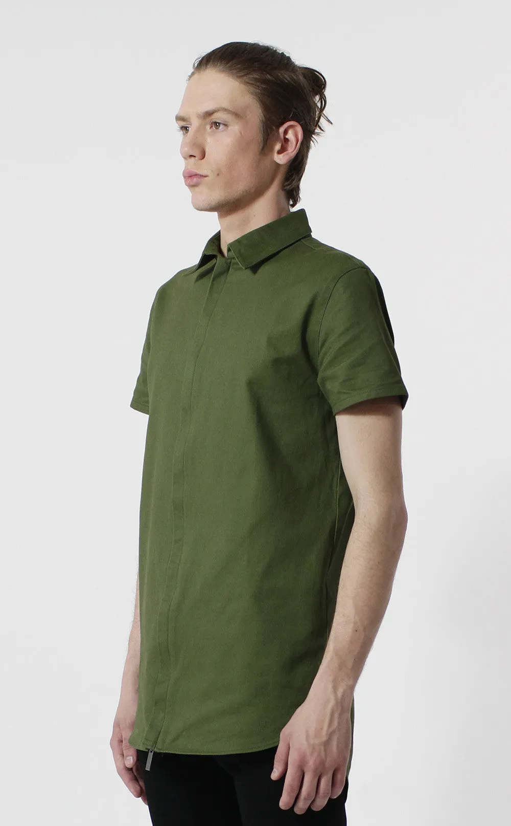 Unknown Alacrity S/S Olive Two Way Zipper Down Shirt
