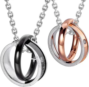 Urban Jewelry His & Hers Couples Engraved Double Ring Pendant Necklace