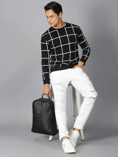 UrGear Checked Men Round Neck Black T-shirt