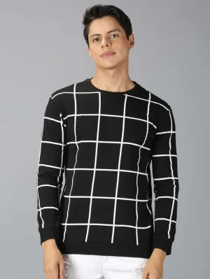 UrGear Checked Men Round Neck Black T-shirt