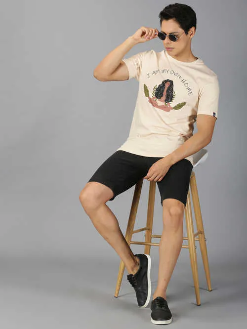 UrGear Printed Men Round Neck Beige T-shirt