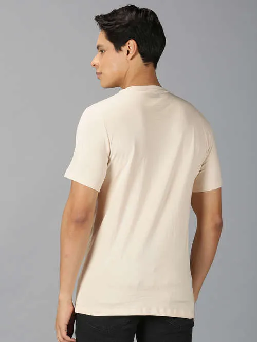 UrGear Printed Men Round Neck Beige T-shirt