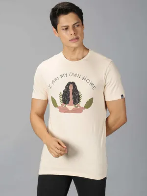 UrGear Printed Men Round Neck Beige T-shirt