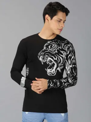 UrGear Printed Men Round Neck Black&Silver T-shirt