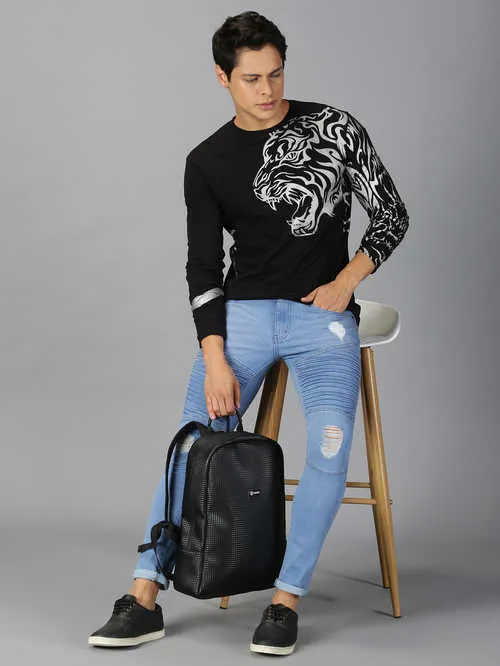 UrGear Printed Men Round Neck Black&Silver T-shirt