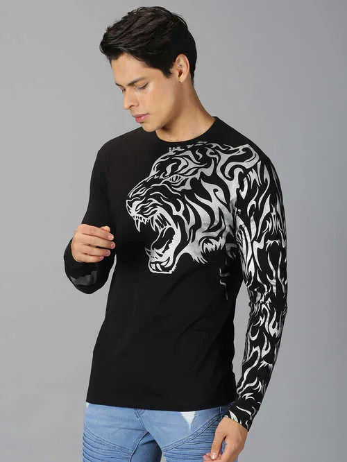 UrGear Printed Men Round Neck Black&Silver T-shirt